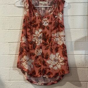 LOFT Floral V-Neck Blouse - Rose and Cream